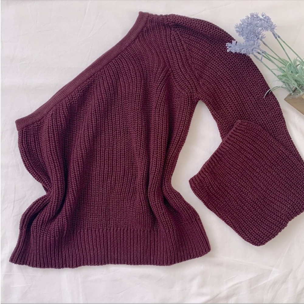 Urban Outfitters one shoulder knit sweater, Size S, Maroon, bell sleeve
